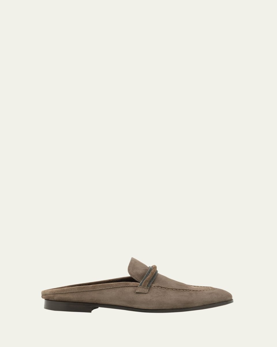 Suede Monili Strap Loafer Mules